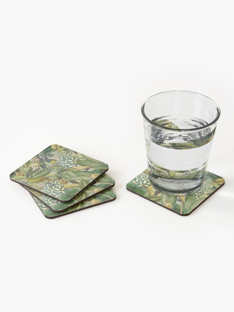 Alternate view of Vintage Green Tropical Bird Jungle Garden Coasters (Set of 4)