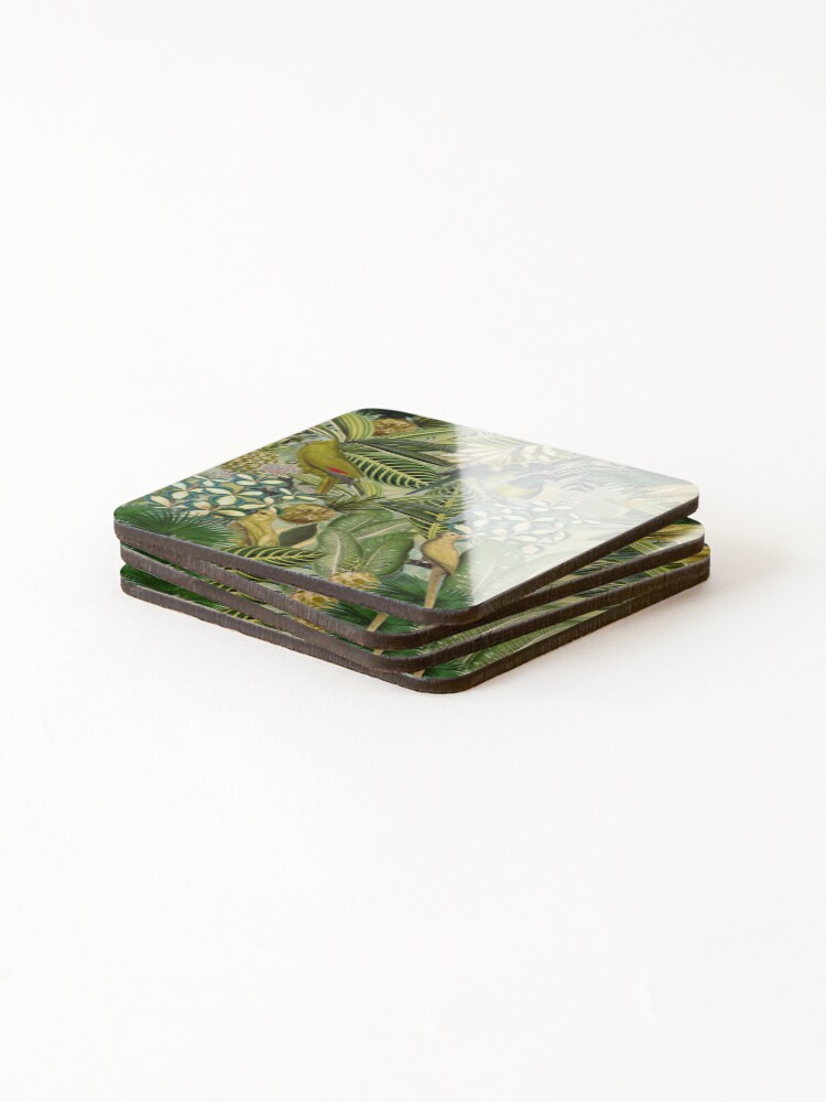 Alternate view of Vintage Green Tropical Bird Jungle Garden Coasters (Set of 4)