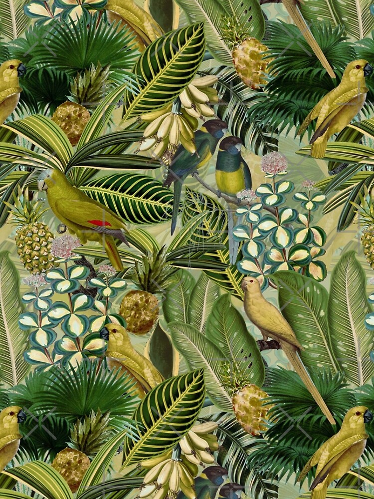 Vintage Green Tropical Bird Jungle Garden by UtArt