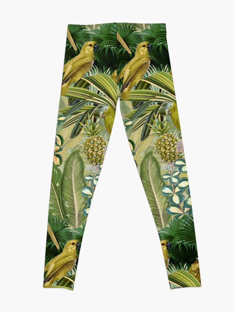 Alternate view of Vintage Green Tropical Bird Jungle Garden Leggings