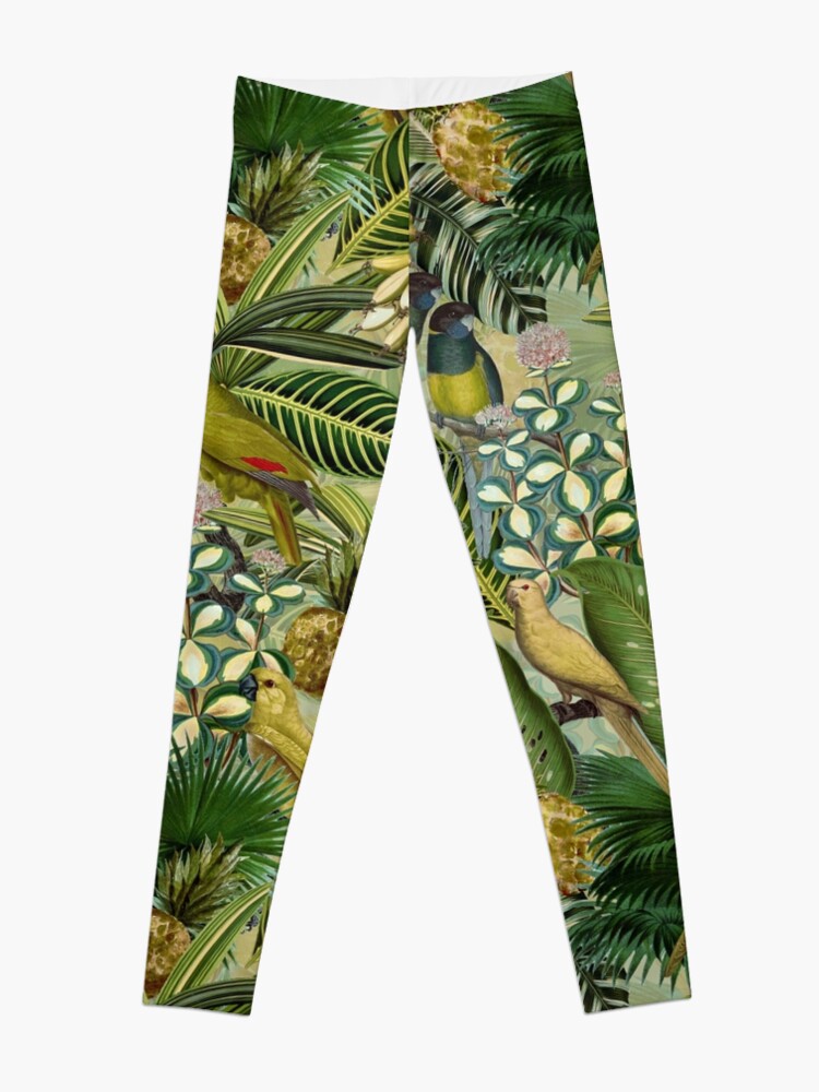 Alternate view of Vintage Green Tropical Bird Jungle Garden Leggings