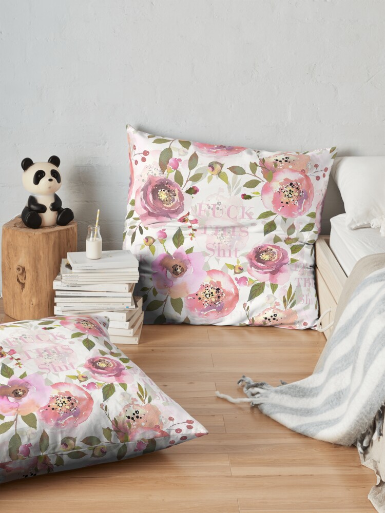 Alternate view of Fuck this shit - pink floral Floor Pillow