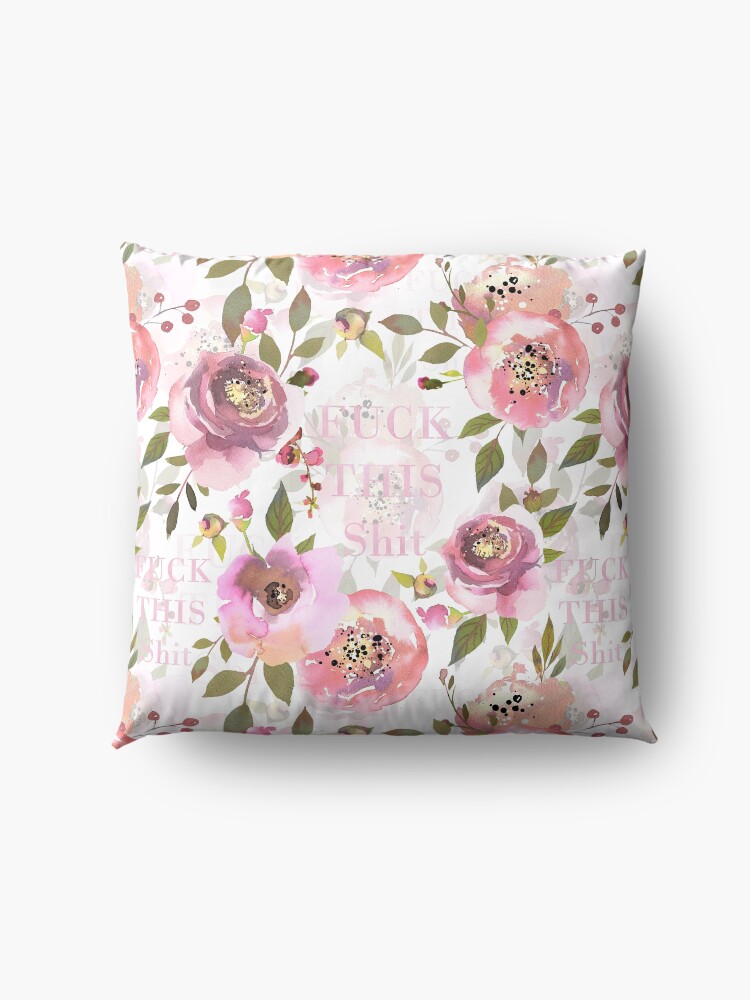 Alternate view of Fuck this shit - pink floral Floor Pillow
