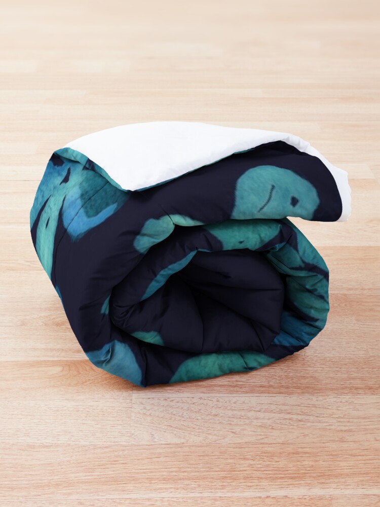 Alternate view of Hand Painted Floral Pattern in Teal & Navy Blue Comforter
