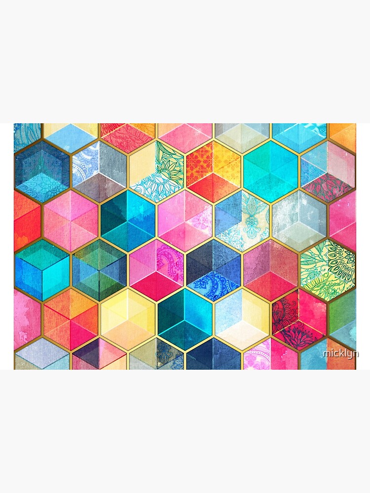 Discover Crystal Bohemian Honeycomb Cubes - colorful hexagon pattern Bath Mat