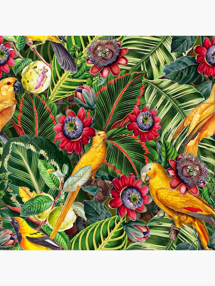 Vintage Tropical Bird Jungle Garden by UtArt
