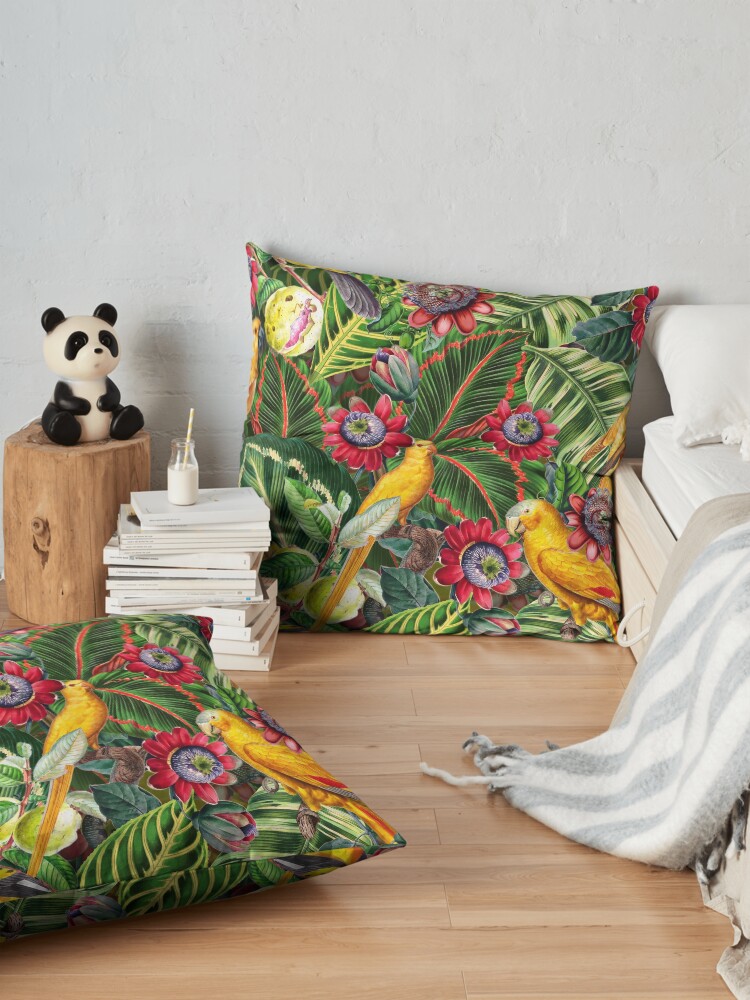 Alternate view of Vintage Tropical Bird Jungle Garden Floor Pillow