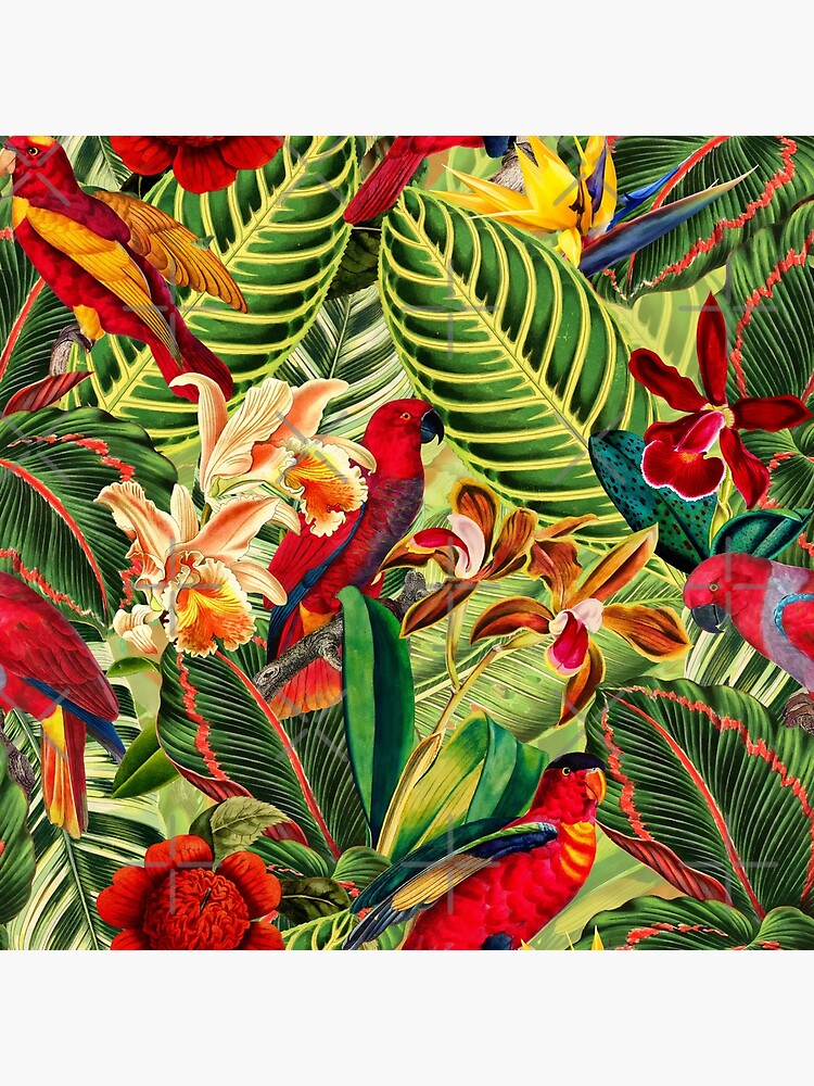Vintage Tropical Bird Jungle Garden by UtArt