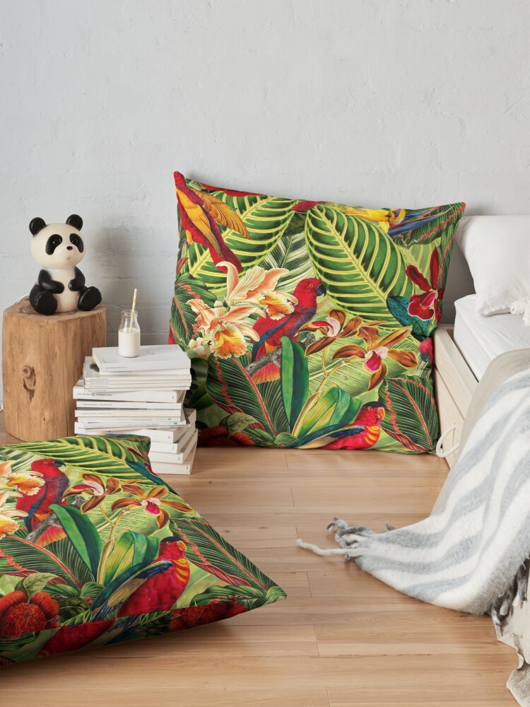 Alternate view of Vintage Tropical Bird Jungle Garden Floor Pillow