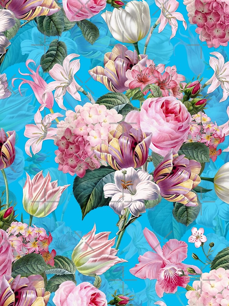 Roses Orchids and Tulips on Teal by UtArt