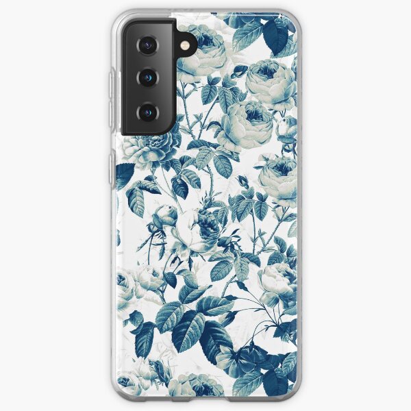Dutch Blue Roses Vintage Pattern on White Samsung Galaxy Soft Case