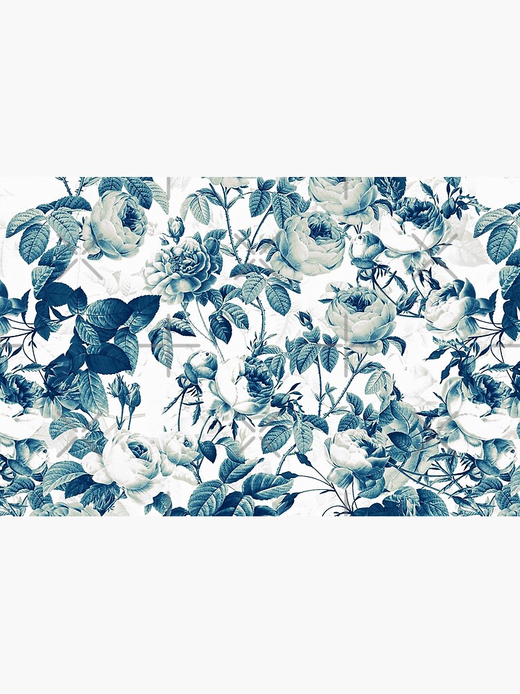 Dutch Blue Roses Vintage Pattern on White by UtArt