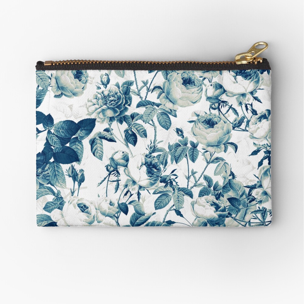 Dutch Blue Roses Vintage Pattern on White Zipper Pouch