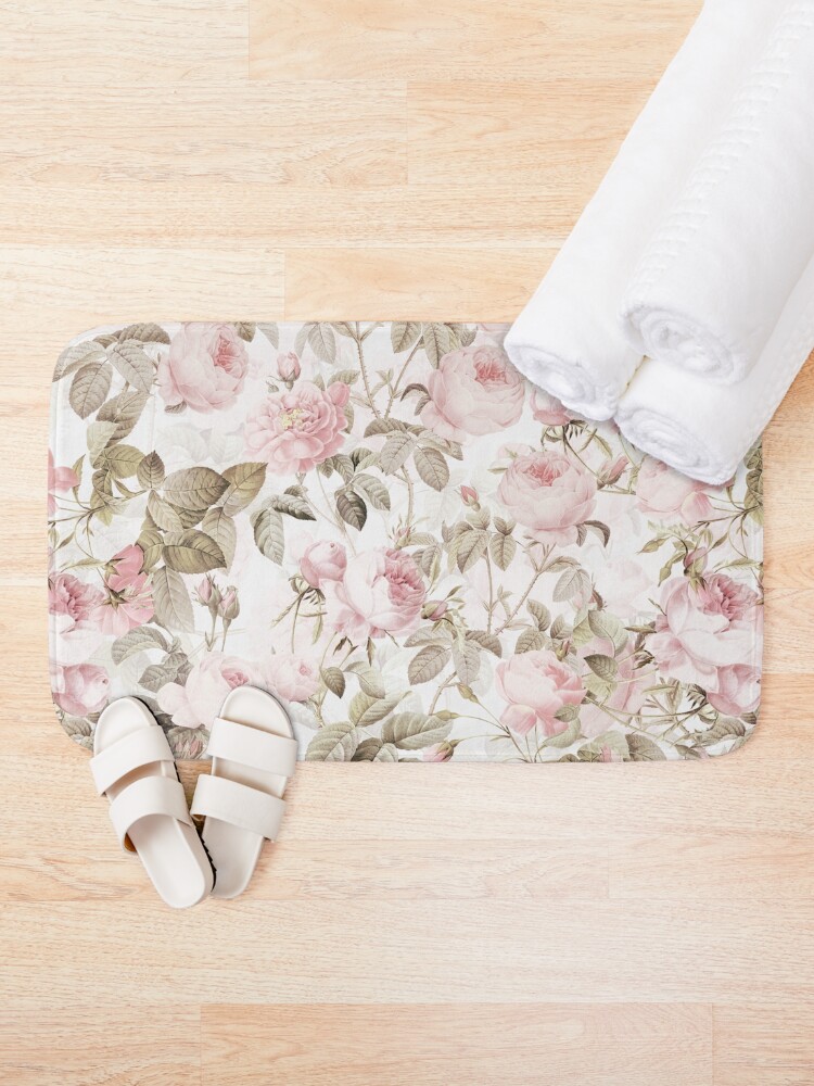 Alternate view of Sepia Old Vintage Roses on Pink Pattern Bath Mat