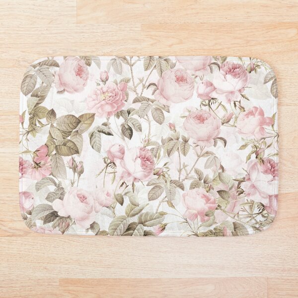 Sepia Old Vintage Roses on Pink Pattern Bath Mat