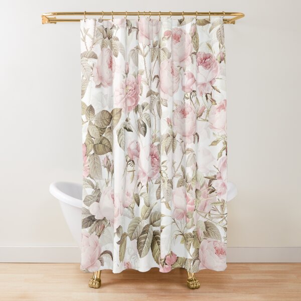 Sepia Old Vintage Roses on Pink Pattern Shower Curtain
