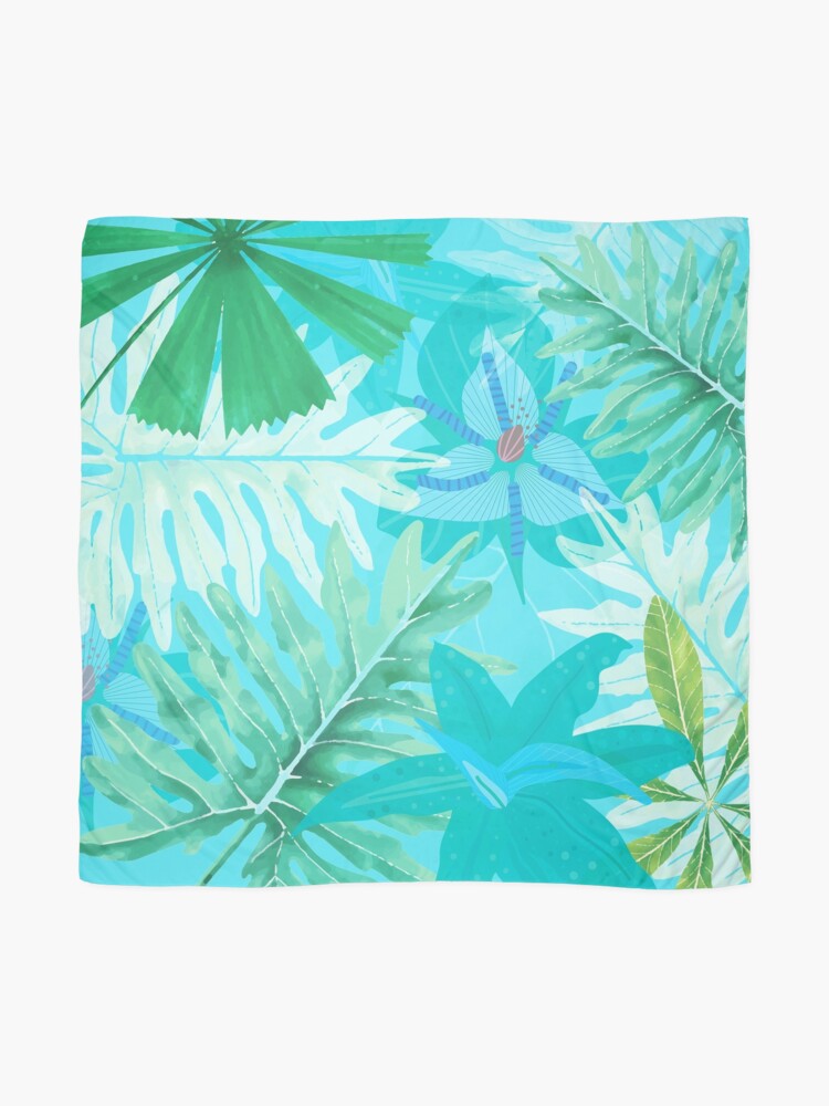 Alternate view of Abstract teal Aloha Tropical Foliage Pattern Scarf