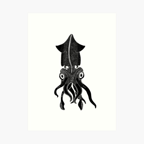 Firefly Squid (ink illustrations of weird animals that are real) Art Print
