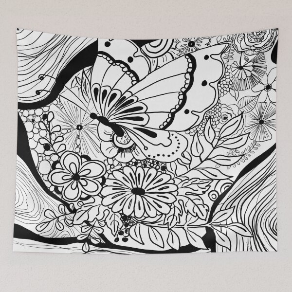 Artikelvorschau, Zendoodle Schmetterling Schwarz Weiß entworfen und verkauft von Patricia Piotrak.