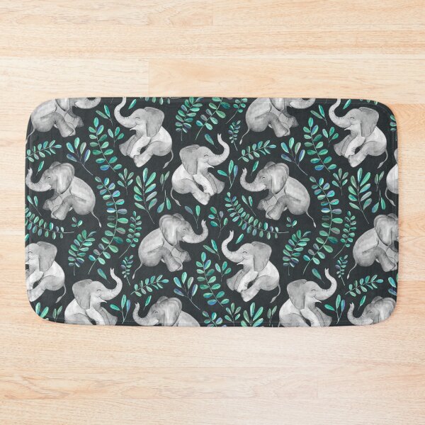 Laughing Baby Elephants – emerald and turquoise Bath Mat