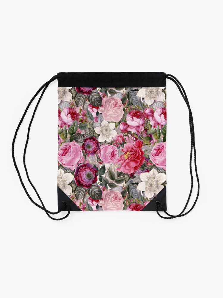 Alternate view of Vintage Pink Floral Pattern Drawstring Bag