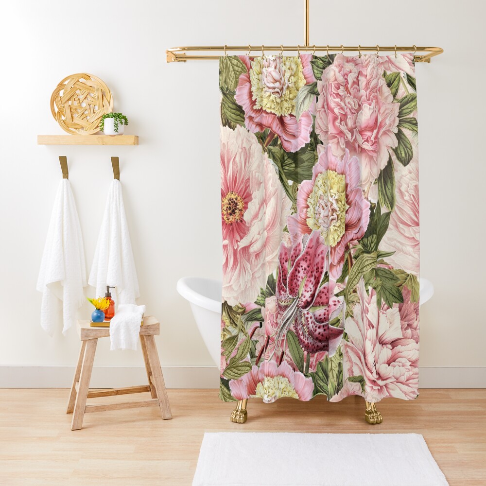 Vintage Roses and Lily Pattern Shower Curtain