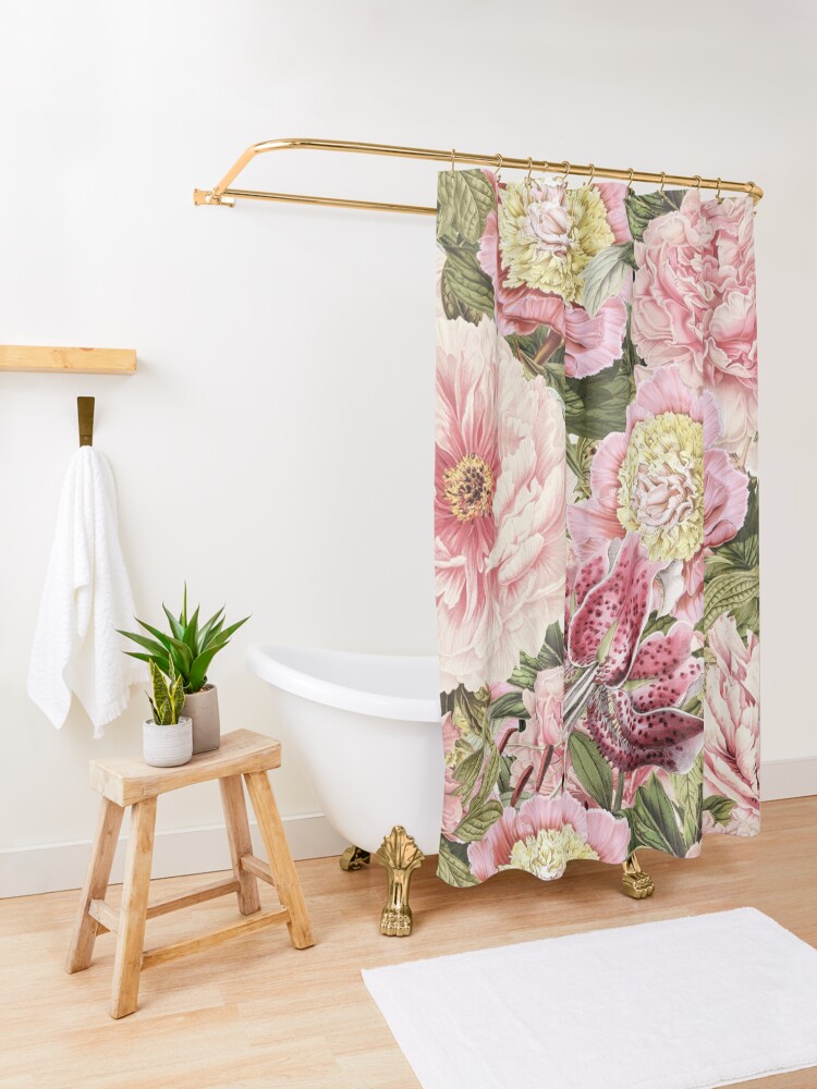 Alternate view of Vintage Roses and Lily Pattern Shower Curtain