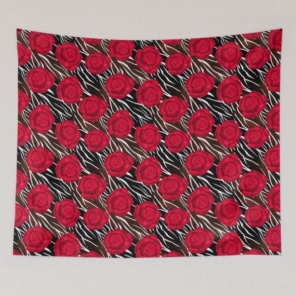 Item preview, Red roses on tiger background . Abstract creative pattern.  designed and sold by fuzzyfox.