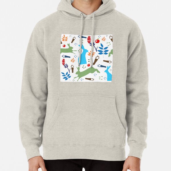 Hare folk art print Pullover Hoodie