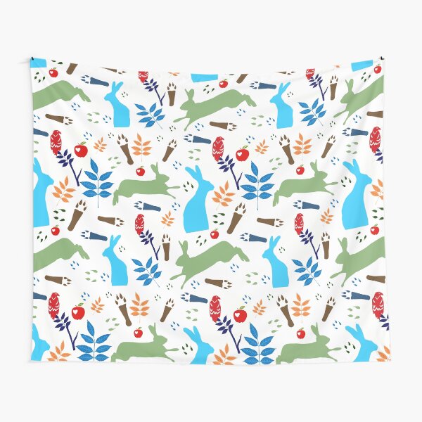 Hare folk art print Tapestry