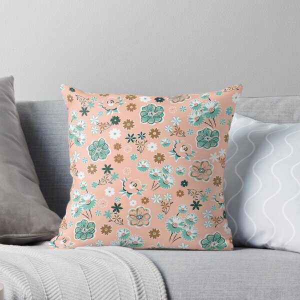Item preview, Retro Flowers in Spearmint, Bronze, Rose Pink and White designed and sold by vinpauld.