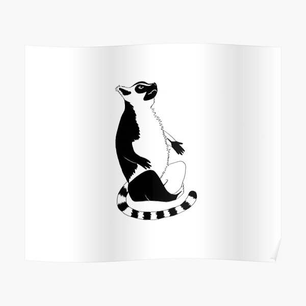 Ring-tailed Lemur (ink illustrations of weird animals that are real) Poster