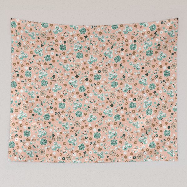 Item preview, Retro Flowers in Spearmint, Bronze, Rose Pink and White designed and sold by vinpauld.