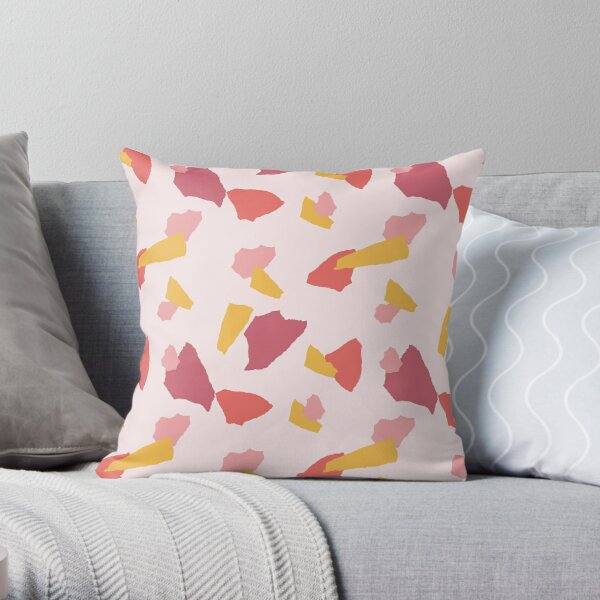 Scraps of paper in the colors of summer - yellow and coral Throw Pillow