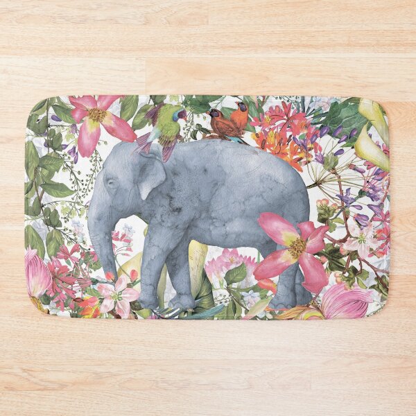 Elephant in Flower Jungle Bath Mat