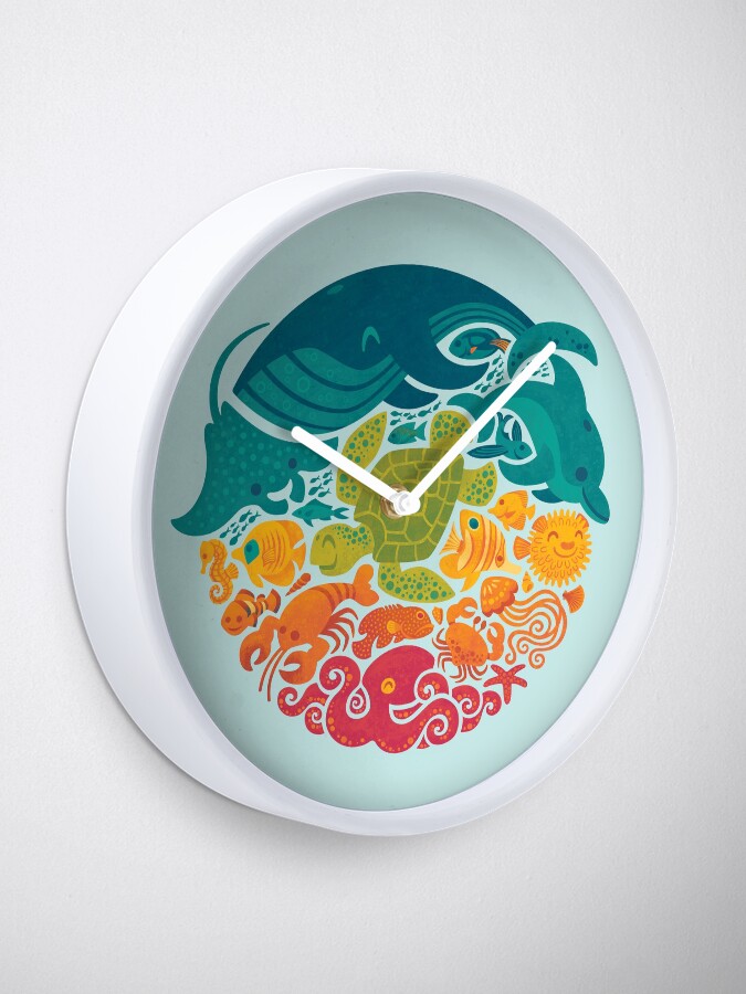 Alternate view of Aquatic Rainbow (light blue) Clock
