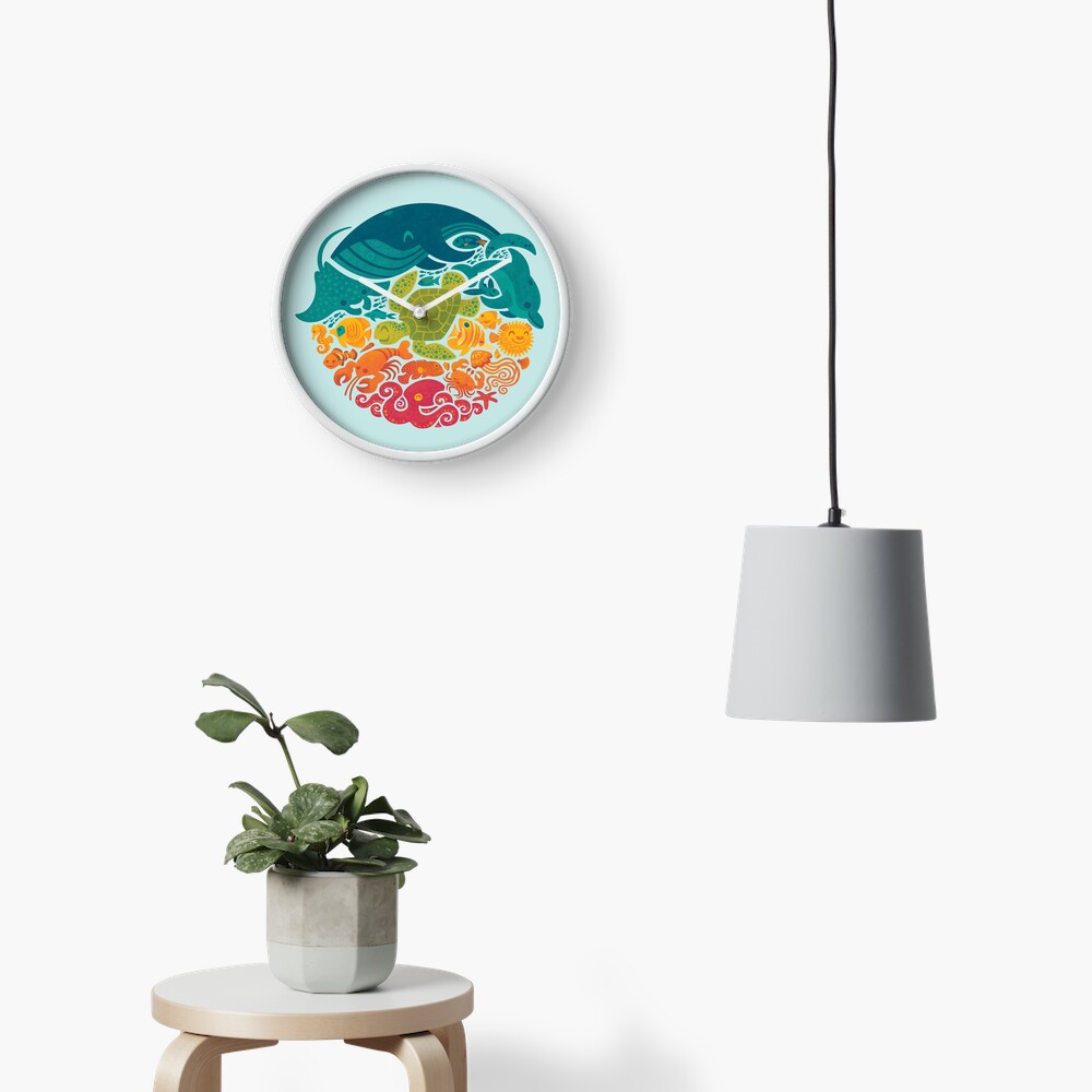Aquatic Rainbow (light blue) Clock
