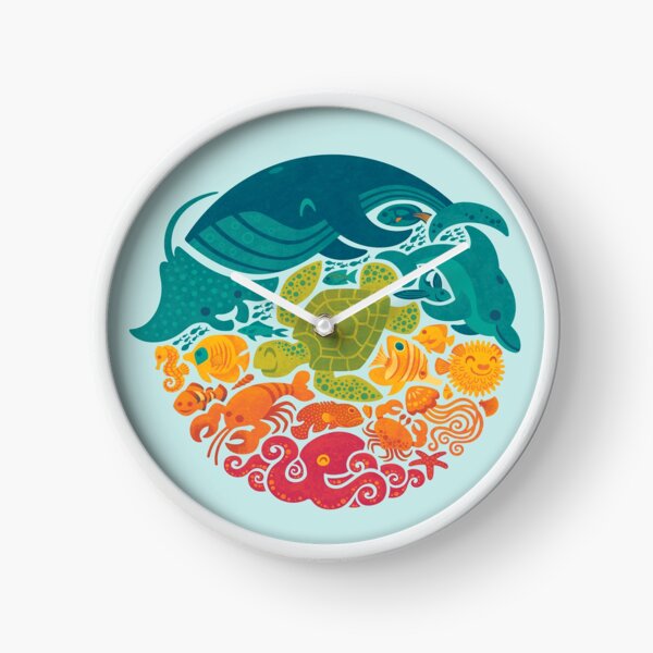 Aquatic Rainbow (light blue) Clock