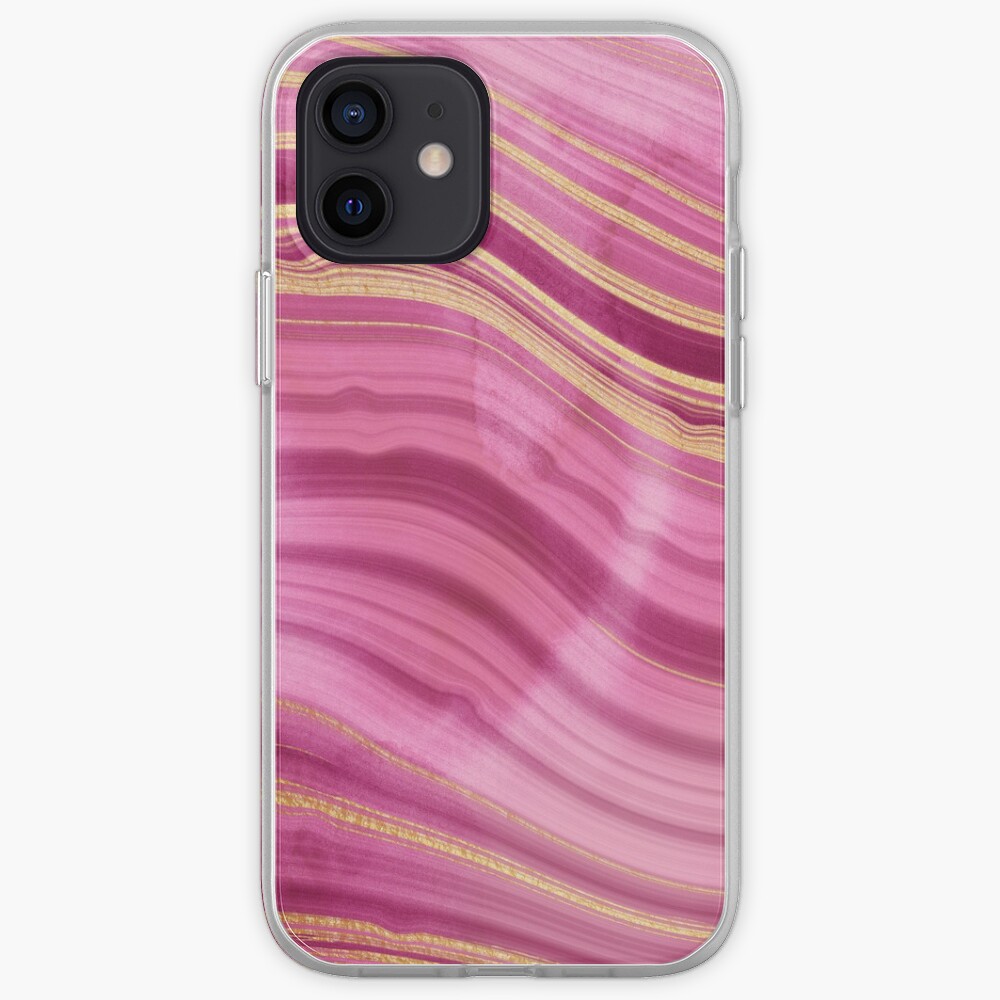 Pink Wavy Agate with Gold Stripes iPhone Case & Cover