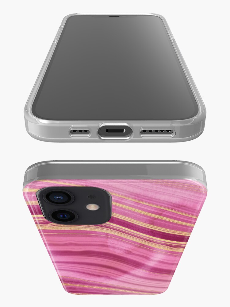 Alternate view of Pink Wavy Agate with Gold Stripes iPhone Case & Cover