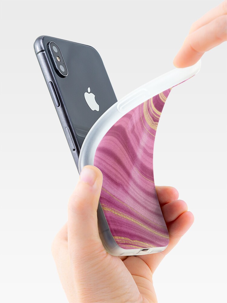 Alternate view of Pink Wavy Agate with Gold Stripes iPhone Case & Cover