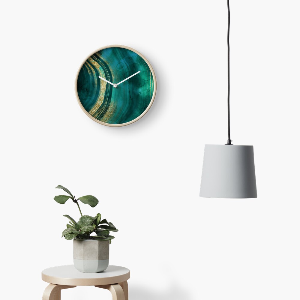 Gold Veined Green Luxury Marble Clock