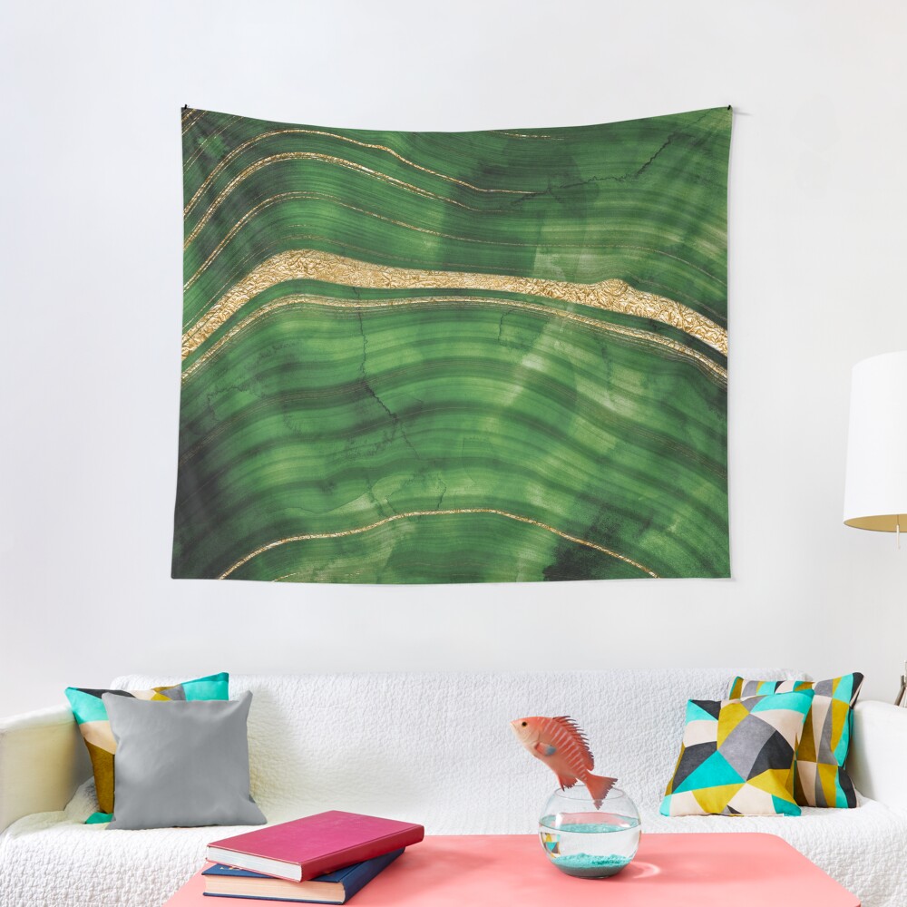 Malachite Green Marble with Gold Veins Tapestry