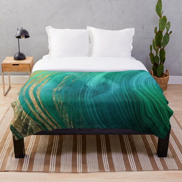 Malachite Green Marble with Gold Veins Throw Blanket