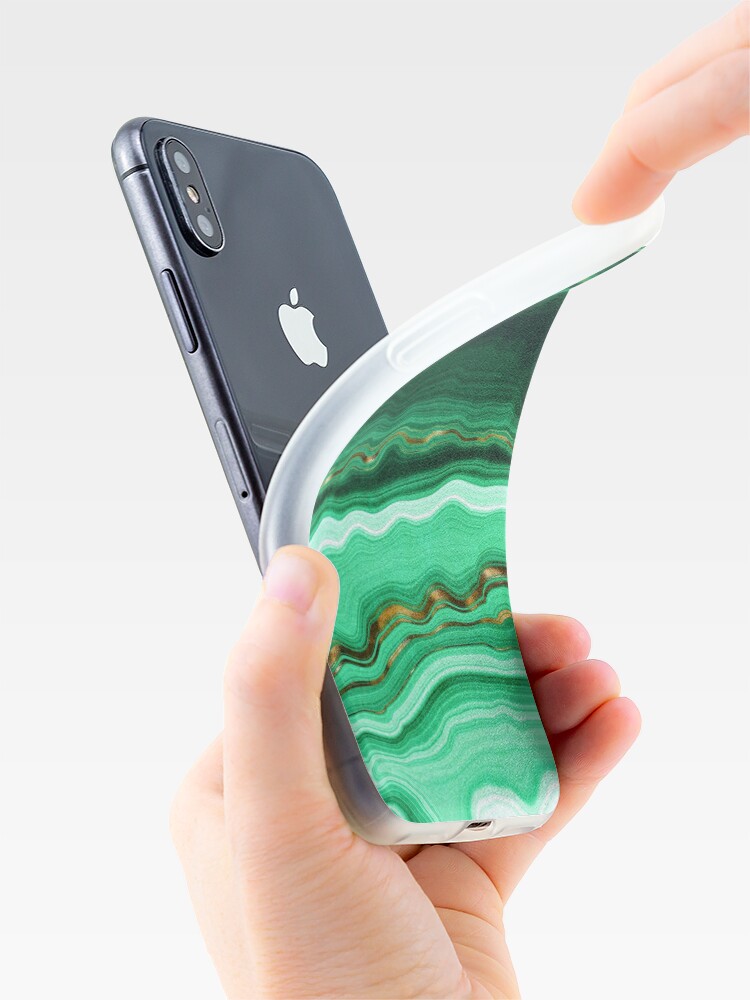 Alternate view of Green and Gold and Mint veined Malachite Gemstone iPhone Case & Cover