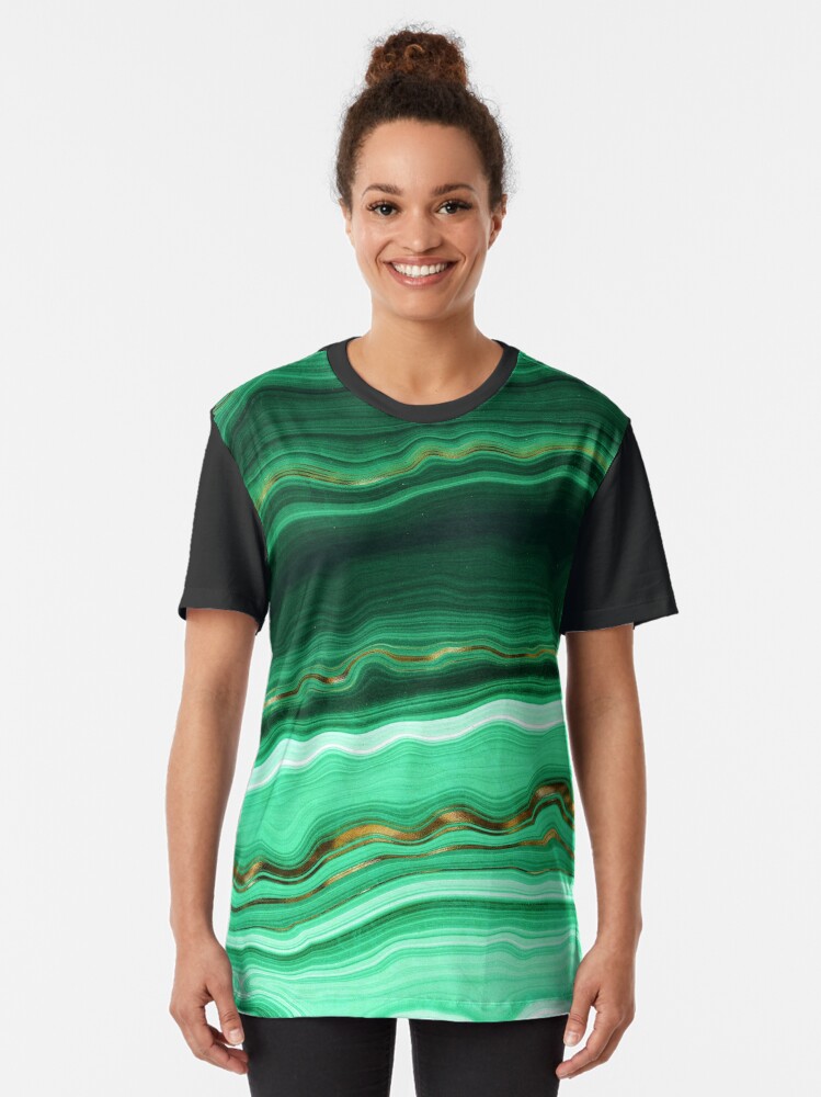 Alternate view of Green and Gold and Mint veined Malachite Gemstone Graphic T-Shirt