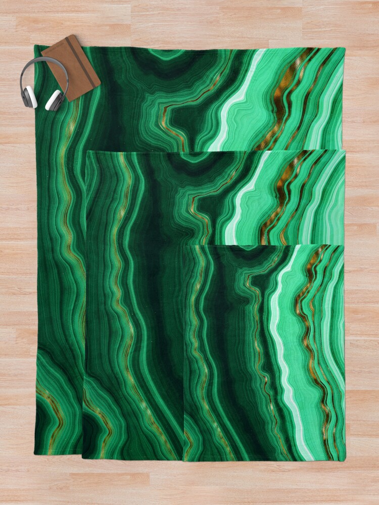 Alternate view of Green and Gold and Mint veined Malachite Gemstone Throw Blanket