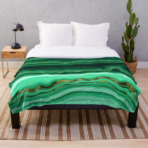 Green and Gold and Mint veined Malachite Gemstone Throw Blanket