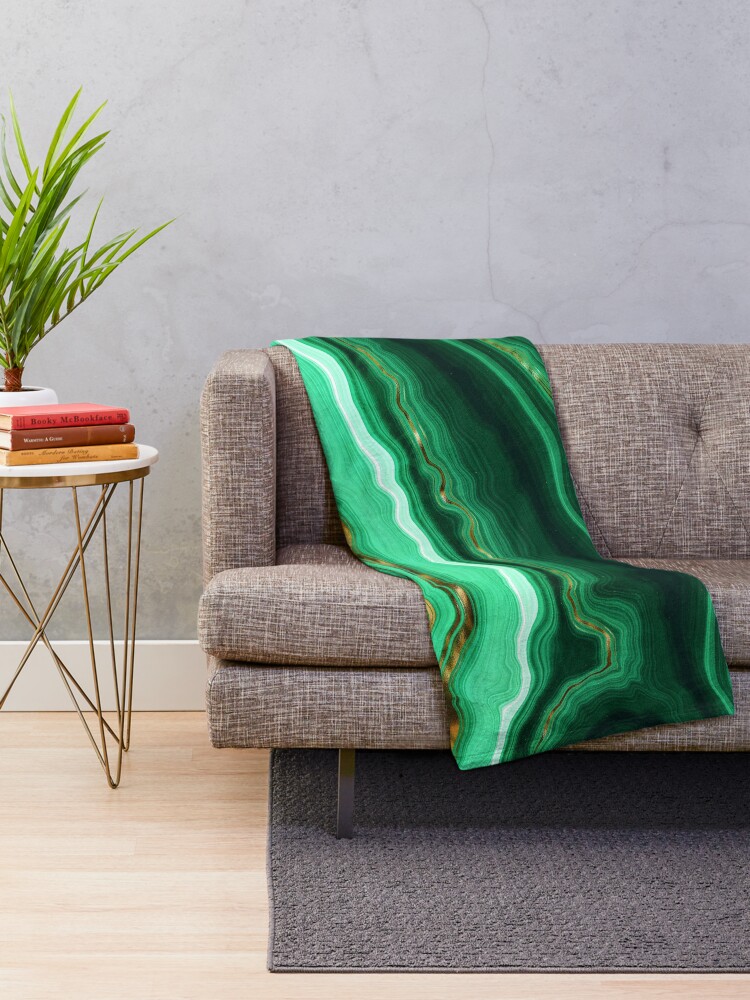 Alternate view of Green and Gold and Mint veined Malachite Gemstone Throw Blanket