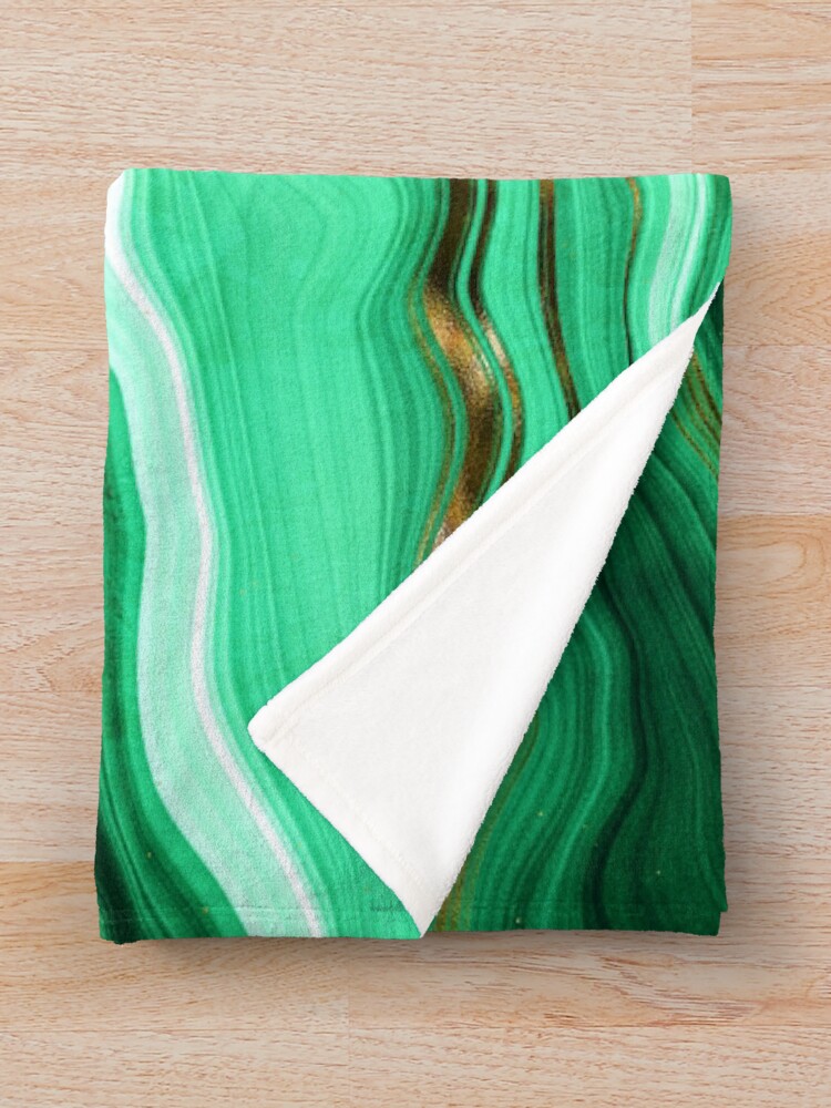 Alternate view of Green and Gold and Mint veined Malachite Gemstone Throw Blanket